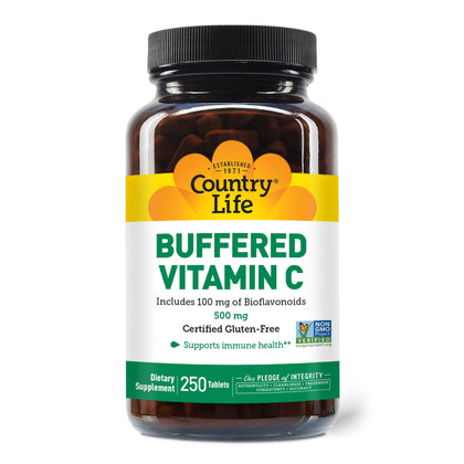 Country Life Vitamin C Buffered with Bioflavonoids, 500mg, 100 Tablets, Certified Gluten Free, Certified Vegan