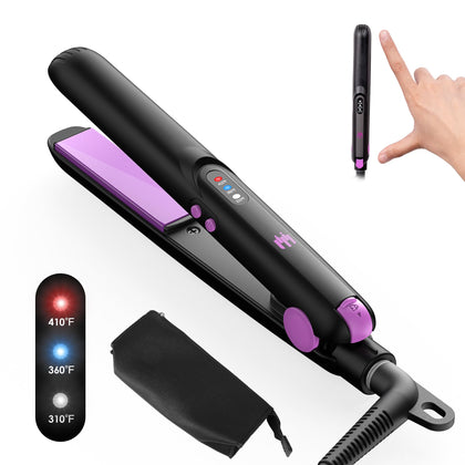 Elilier Mini Flat Iron 0.7 Inch, Ceramic Small Travel Hair Straightener for Short Hair Curls Bangs, 3 Temperature Adjustable Small Flat Iron, Portable Iron Dual Voltage with Travel Pouch for Women Men 120v