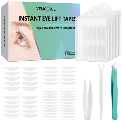Vemoerce Eyelid Tape for Hooded Eyes Invisible 400Pcs, Eyelid Lifter Strips - Instant Eye Lift Tape Lifting - Comfortable and Easy to Apply, Skin Friendly Eye Lift Tape for Droopy Lids