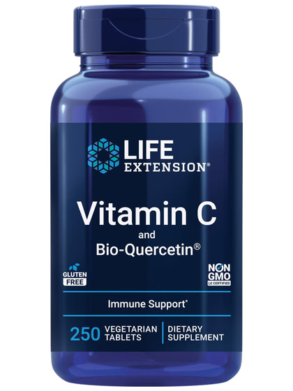 Life Extension Vitamin C & Bio-Quercetin Phytosome - Vitamin C Plus Ultra-Absorbable Quercetin for Immune Support - Gluten-Free, Non-GMO, Vegetarian - 250 Vegetarian Tablets (Expiry -9/30/2024)
