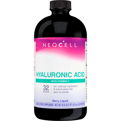 NeoCell Hyaluronic Acid Berry Liquid with Vitamin C; For Cellular Hydration for Skin, and Lubrication for Skin and Joints; Gluten Free; Dietary Supplement; 16 Fl. Oz., 32 Servings. Pack May Vary