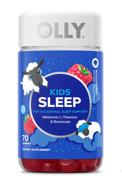 OLLY Kids Sleep Gummies, 0.5mg Melatonin, L Theanine, Chamomile, and Lemon Balm, Fall Asleep Faster, Raspberry - 70 Count