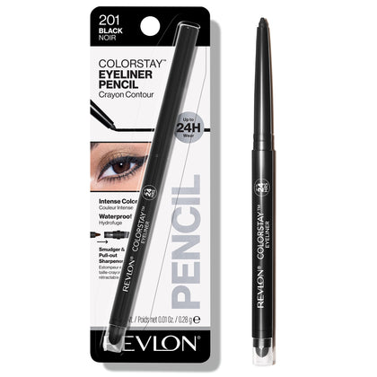 Revlon Pencil Eyeliner, Gifts for Women, Stocking Stuffers, Color Stay Eye Makeup with Built-in Sharpener, Waterproof, Smudge-proof, Longwearing with Ultra-Fine Tip, 201 Black, 0.01 oz