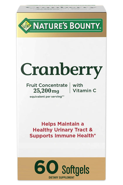 Nature's Bounty Cranberry Dietary Supplement, Supports Urinary Tract and Immune Health, Softgels, 25,200 Mg, 60 Ct (Expiry -3/30/2025)