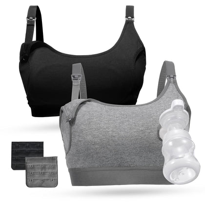 Pumping Bra, Momcozy Hands Free Pumping Bras for Women 2 Pack Supportive Comfortable All Day Wear Pumping and Nursing Bra in One Holding Breast Pump for Spectra S2, Bellababy, Medela (Large)
