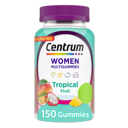 Centrum Women's Multivitamin Gummies, Tropical Fruit Flavors Made from Natural Flavors, 150 Count, 75 Day Supply (Expiry -9/30/2024)