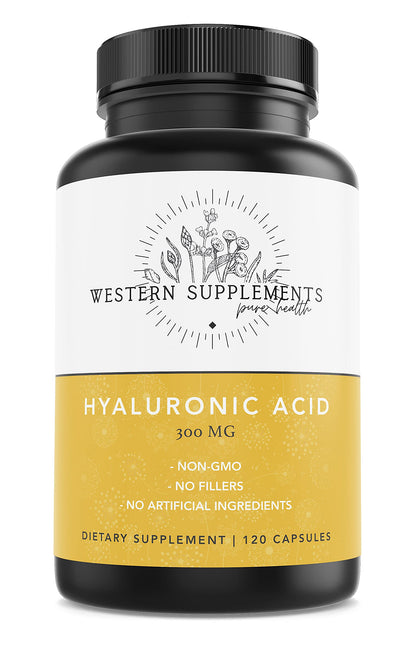 Western Supplements 300mg Pure Hyaluronic Acid Supplement with Vitamin C - 1 Capsule Serving - 3 Month Supply, Supports Healthy Skin, Anti-Aging, Beauty, Hydration, Joints
