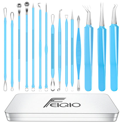 Blackhead Tool Kit, Blackhead Remover Comedone Acne Extractor Tools, Skin Care Tool, Professional Sharp Stainless Skin Blemish Removal Pimple Tools with Metal Case