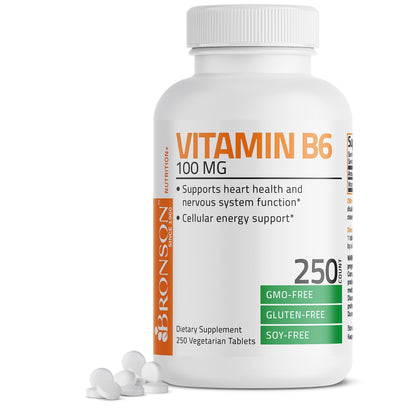 Vitamin B6 100 mg Premium Vitamin B6 Supplement - Promotes Protein Metabolism and Immune Function - 250 Tablets