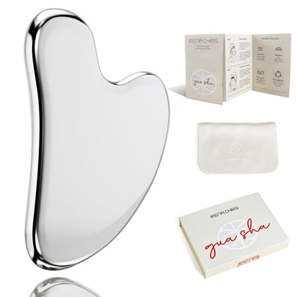 Rena Chris Gua Sha Facial Tools, Stainless Steel Guasha Tool, Manual Massage Sticks for Jawline Sculpting and Puffiness Reducing, Gua Sha Scraping Massage Tool, Skin-Care Gift (Heart-Shaped)