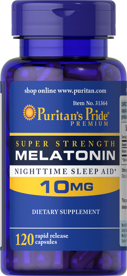 Puritan's Pride Rapid Release Melatonin 10Mg Capsule, Supports Sound Sleep, 120 Count, (Package May Vary) (Expiry -11/30/2024)