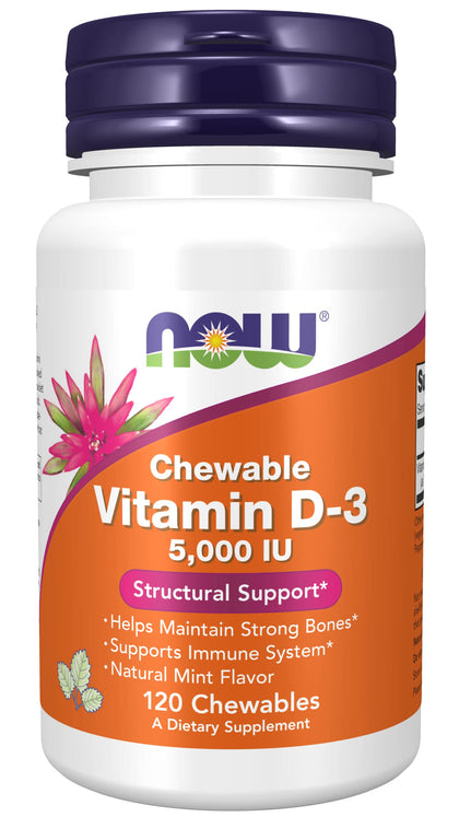 Now Foods Vitamin D-3, 5000 IU, Mint flavor 120 Chewables