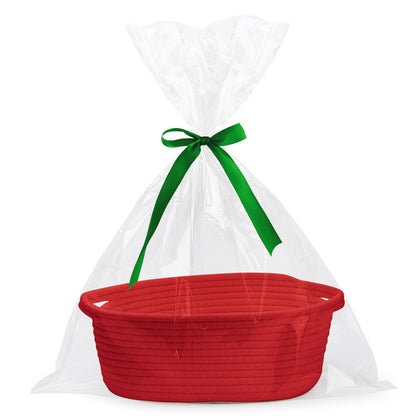 Pro Goleem Small Woven Basket with Gift Bags and Ribbons Durable Baskets for Christmas Gifts Empty Small Rope Basket for Storage 12