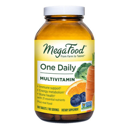 MegaFood One Daily Multivitamin - Multivitamin for Women and Men - with Real Food - Immune Support Supplement -Vitamin C & Vitamin B - Bone Health - Energy Metabolism - Vegetarian, Non-GMO - 180 Tabs