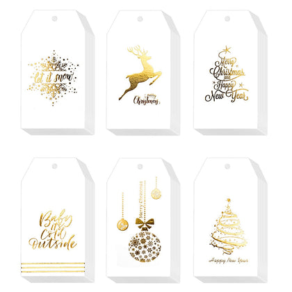 Whaline 120 Pcs Christmas Gold Foil Paper Gift Tags Holiday Hang Name Tags Label with Twine for DIY Xmas Present Happy New Year Party Decoration