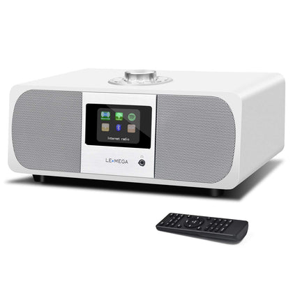 LEMEGA M3+ WiFi Smart Radio,Internet Radio,FM Digital Radio,Spotify Connect,Bluetooth Speaker,Stereo Sound,Wooden Box,Headphones-Out,AUX-in,40 Presets,Dual Alarms Clock,Remote and App Control - White