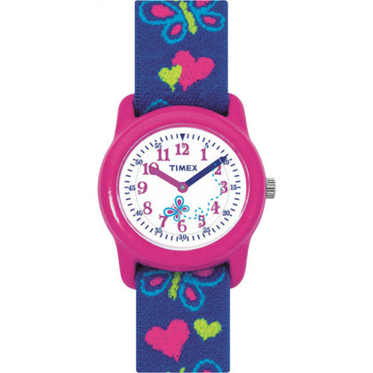 Timex Girls T89001 Time Machines Hearts & Butterflies Elastic Fabric Strap Watch