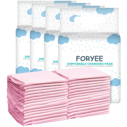 FORYEE Disposable Changing Pad Liners for Baby 17 x 13 Inches (50 Pack) Waterproof Underpads Soft Non-Woven Fabric Breathable Changing Pad for Changing Table - Pink