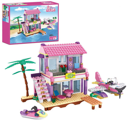 Dream Girls Blocks Friends Building Set Big Beach Villa with Plane and Jet Ski Fun Preschool Educational toys for Boys and Girls 423Pcs
