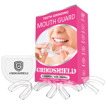 GRINDSHIELD Small Mouth Guard for Women  Custom Fit, Non-Bulky, Moldable  (4) Teeth Grinding Guards & Case  Nightguard for Bruxism, Night Guard for Teeth Clenching