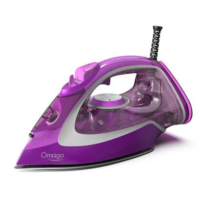 OMAIGA Steam Iron for Clothes, 1750W Clothes Iron with 3-Way Auto-Off, Rapid Heating Durable Ceramic Soleplate, Iron for Clothes with 15.21oz Water Tank, Self-Cleaning, Anti-calc Function