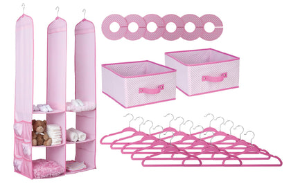 Delta Children Nursery Storage 24 Piece Set - Easy Storage/Organization Solution - Keeps Bedroom, Nursery & Closet Clean, Pink