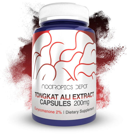 Nootropics Depot Tongkat Ali Extract Capsules | 200mg | 60 Count | 2% Eurycomanone by HPTLC | Eurycoma longifolia Root Extract