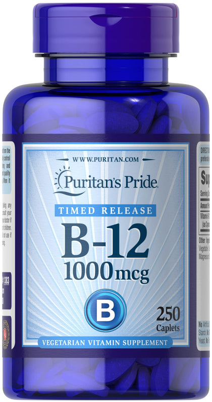 Puritan's Pride Vitamin B-12 1000 Mcg Timed Release Caplets, 250 Count