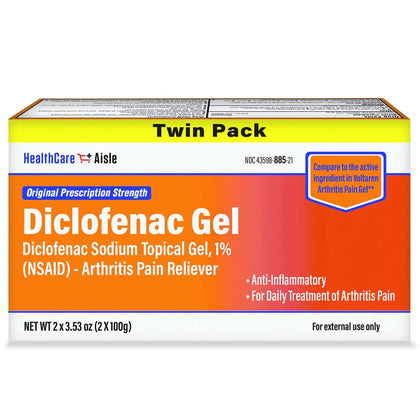 HealthCareAisle Diclofenac Gel Twin Pack Diclofenac Sodium Topical Gel (NSAID) Arthritis Pain Reliever 1% 200 grams (2 x 100g) (Expiry -8/31/2024)
