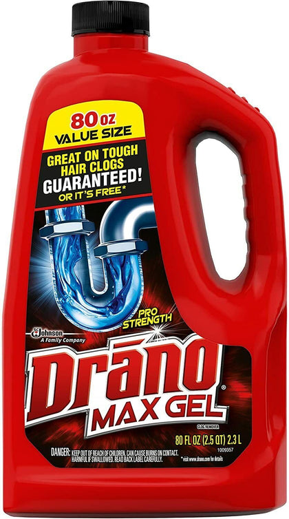 Drano Max Gel Drain Clog Remover and Cleaner for Shower or Sink Drains, Unclogs and Removes Hair, Soap Scum and Blockages, 80 Oz
