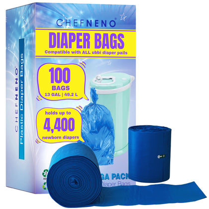 Disposable Diaper Pail Refill Plastic Bag (100 count) Compatible with Ubbi Diaper Bag Pail 13 Gal Capacity Diaper Pail Bag Fits 8 Gallon Medium Kitchen Trash Bag Heavy Duty Large Garbage Bag, 100 Bags