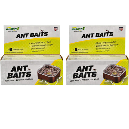 RESCUE! Ant Baits - Indoor Ant Killer, Ant Trap Alternative - 2 Pack (12 Bait Stations)