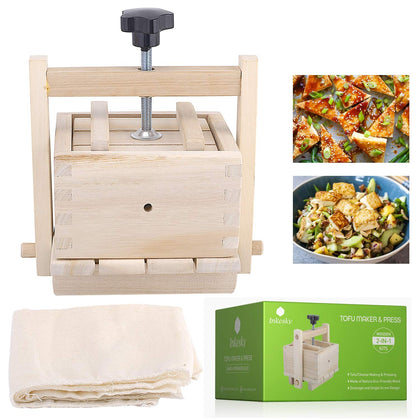 Inkesky Tofu Cheese Maker & Press with Cloth, 2-In-1 Kit, Made Of Wood