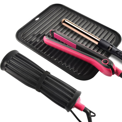 Large Silicone Heat Resistant Mat, Professional Hot Hair Tools Mat for Curling Iron, Flat Iron, Hair Straightener, Portable Hot Pad Cover with Velcro for Travel Home Salon 120v