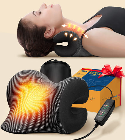 Gadole 8X Pain Relief Magnetic Therapy Heated Neck Stretcher, 3X Larger Graphene Heating Pad Cervical Traction Device Pillow, Neck Hump Corrector with Timers, Black.