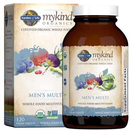 Garden of Life mykind Organics Whole Food Multivitamin for Men, 120 Tablets, Vegan Mens Vitamins and Minerals for Mens Health and Well-Being, Certified Organic Vegan Mens Multi