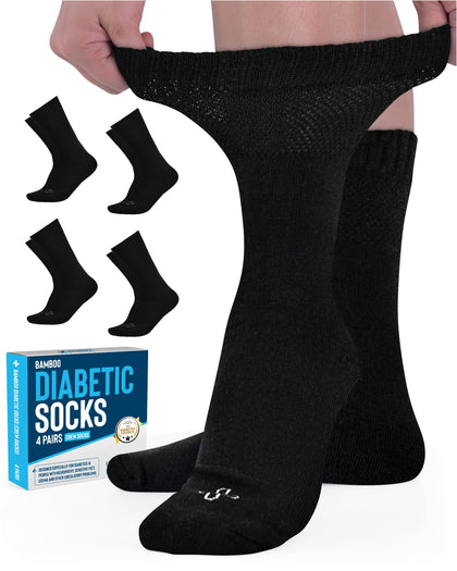Doctor's Select Bamboo Diabetic Socks Women - 4 Pairs Crew Womens Diabetic Socks | Diabetic Socks for Women Size 6-9 and 9-11