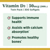 Nature's Bounty Vitamin D3, Vitamin Supplement, Supports Immune System and Bone Health, 50mcg, 2000IU,150 Count (Pack of 2)