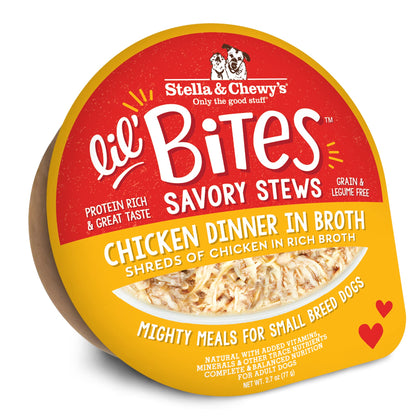 Stella & Chewy's Lil Bites Savory Stews for Small Breeds Chicken Dinner in Broth, 2.7 oz. Cups (Pack of 12)