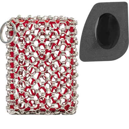 [Exclusive Edition] BTLUX Cast Iron Scrubber – 316 Stainless Steel, Triple Ring Chainmail - Perfect Cleaner for Cast Iron Pans, Skillets, Pots, Woks (Red)