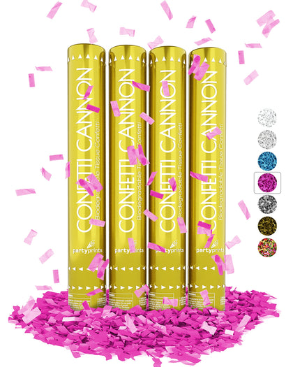 PartyPrints Extra Large Confetti Cannons - Pink 4 Pack Box, 18 Inch - Gender Reveal Party Favors - Eco Friendly, Biodegradable, Tissue Confetti Poppers
