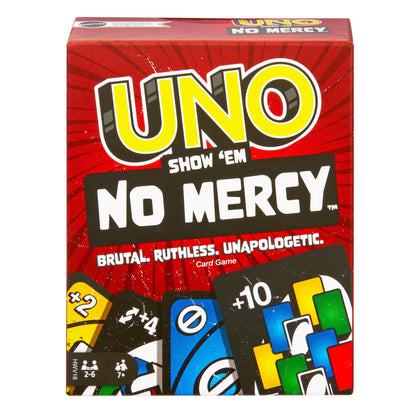 Mattel Games UNO Show Âem No Mercy Card Game for Kids, Adults & Family Parties and Travel With Extra Cards, Special Rules and Tougher Penalties