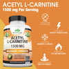 Acetyl L-Carnitine 1,500 mg High Potency Supports Natural Energy Production, Sports Nutrition, Supports Memory/Focus - 100 Veggie Capsules (Expiry -9/30/2025)