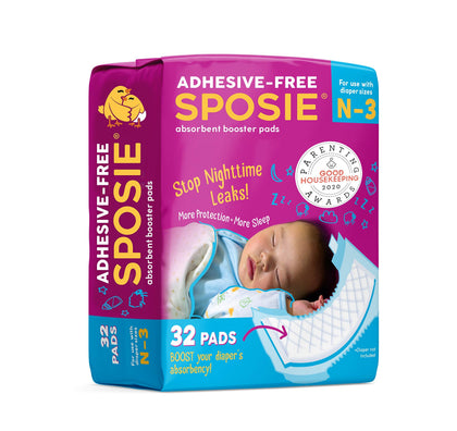 Sposie Booster Pads, Stop Overnight Diaper Leaks, Fits Sizes Newborn 1 2 3, No Adhesive for Sensitive Skin, 32 ct.