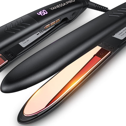 VANESSA PRO Flat Iron Hair Straightener, 100% Pure Titanium Flat Iron with Swift Heat-up for Effortless Achieve Curls & Straighten Look, Dual Voltage Hair Styling Tools 1-Inch 120v