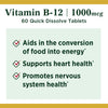 Nature's Bounty Vitamin B12, Supports Energy Metabolism and Nervous System Health, 1000mcg, 60 Quick Dissolve Tablets