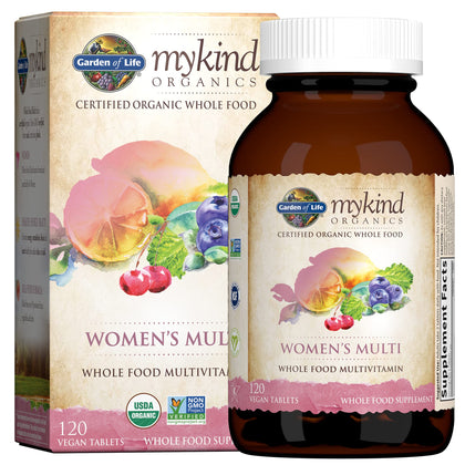 Garden of Life Organic Multivitamin for Women, mykind Organics Womens Multi with Vitamin C, D, Folate, B6, B12, Biotin, Iron, Vegan Whole Food Vitamins for Women, Energy, Skin, Nails, 120 Tablets