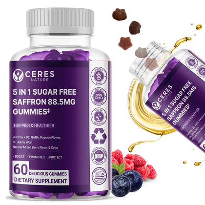 Premium Saffron Extract 88.5mg Gummy - Appetite Control, Eye Support, Boost Energy & Heart Health NON-GMO - Gluten Free - Vegan Friendly- Sugar-Free Antioxidant Boost - Premium Quality - 60 Gummies