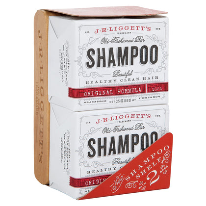 J.R.LIGGETTS All-Natural Shampoo Bar - 2 Original Formula Shampoo Bars and A Solid Wood Shelf-Prolongs the Life of Your Shampoo Bar - Nourish Follicles with Antioxidants and Vitamins - Sulfate-Free