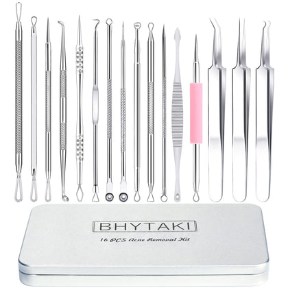 Blackhead Remover Tools, 2024 Latest 16 PCS Pimple Popper Tool Kit, Acne Blackhead Tools for Blemish, 410 Premium Professional Stainless Acne Pimple Extractor Tool with Metal Box